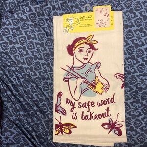 Blue Q Cream and Red Dish Towel with Whimsical Design